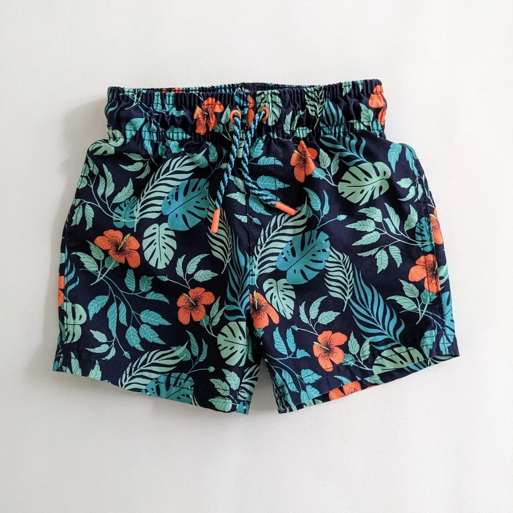 Cat & Jack 2T Hawaiian Palm Print Swim Trunks